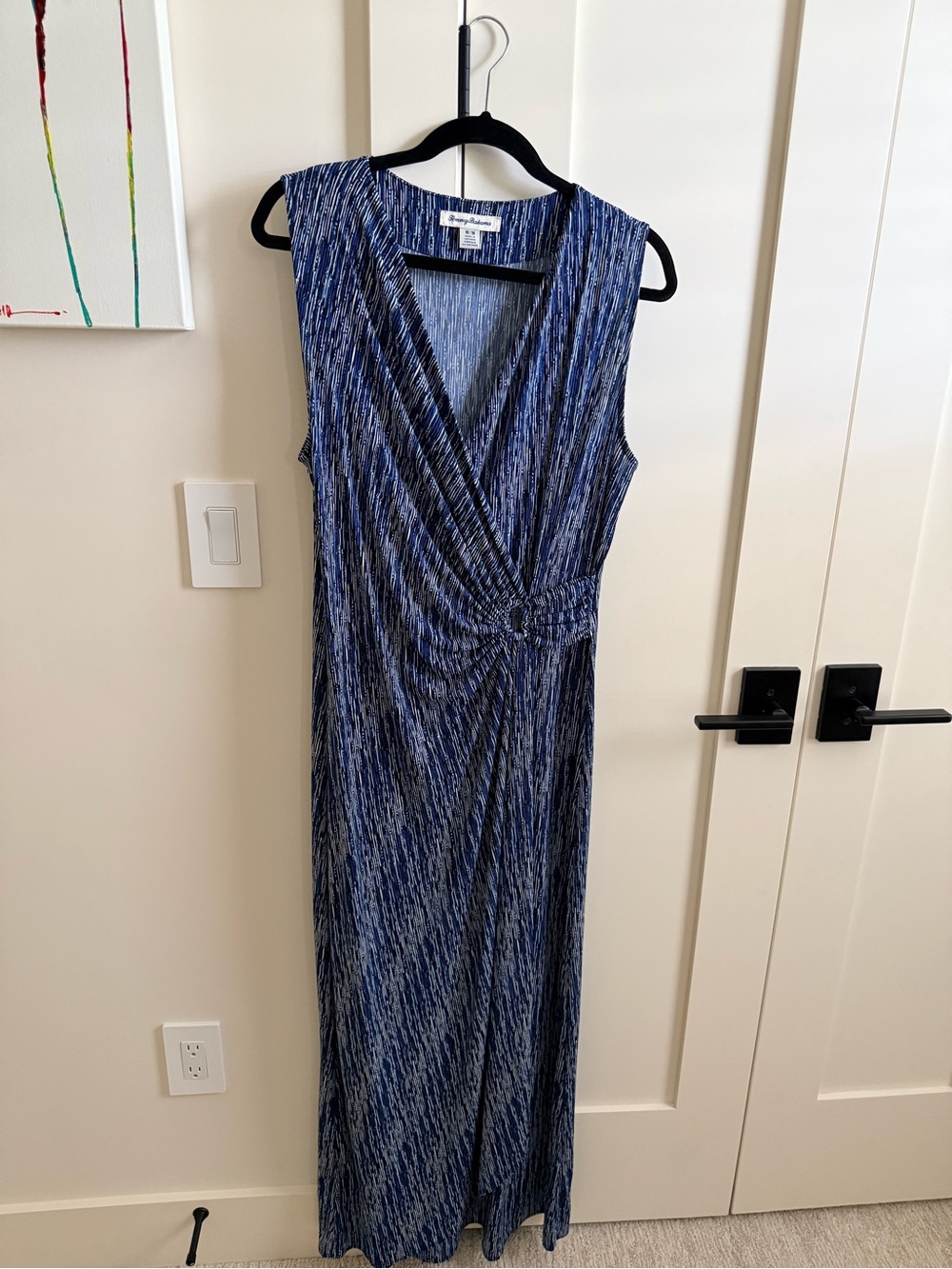 Tommy Bahama Navy & White Striped Sleeveless Wrap Maxi Dress